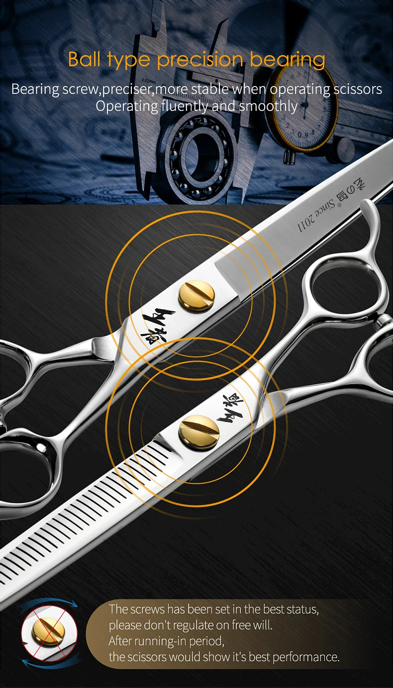 Fenice King Series VG10 Steel 7/7.5/8 Inch Professional Pet Dogs Grooming Scissors Straight Curved Thinnier Chunker Shears Tools