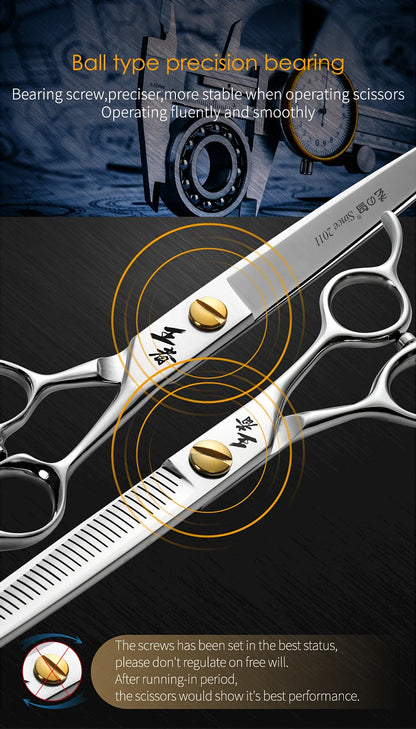 Fenice King Series VG10 Steel 7/7.5/8 Inch Professional Pet Dogs Grooming Scissors Straight Curved Thinnier Chunker Shears Tools