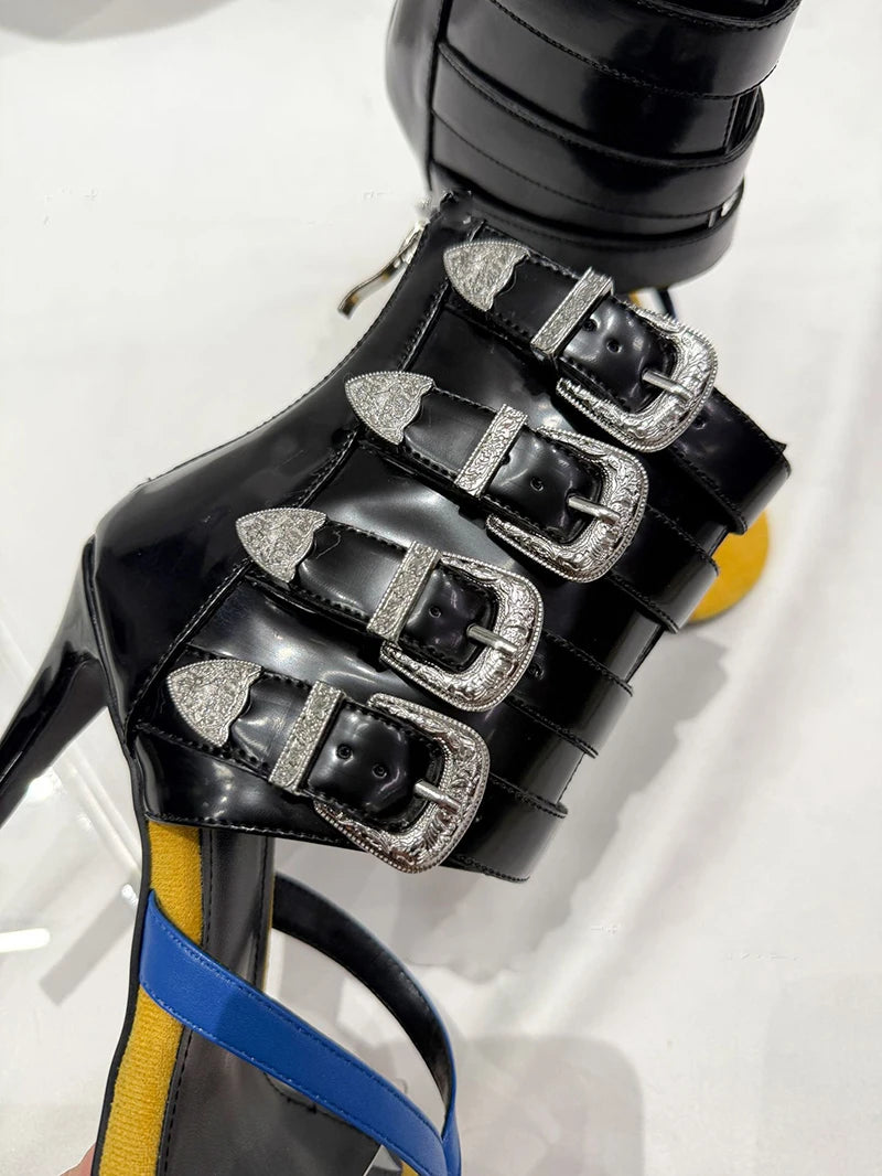 High heel sexy buckle belt women flip flops zipper modern sandal