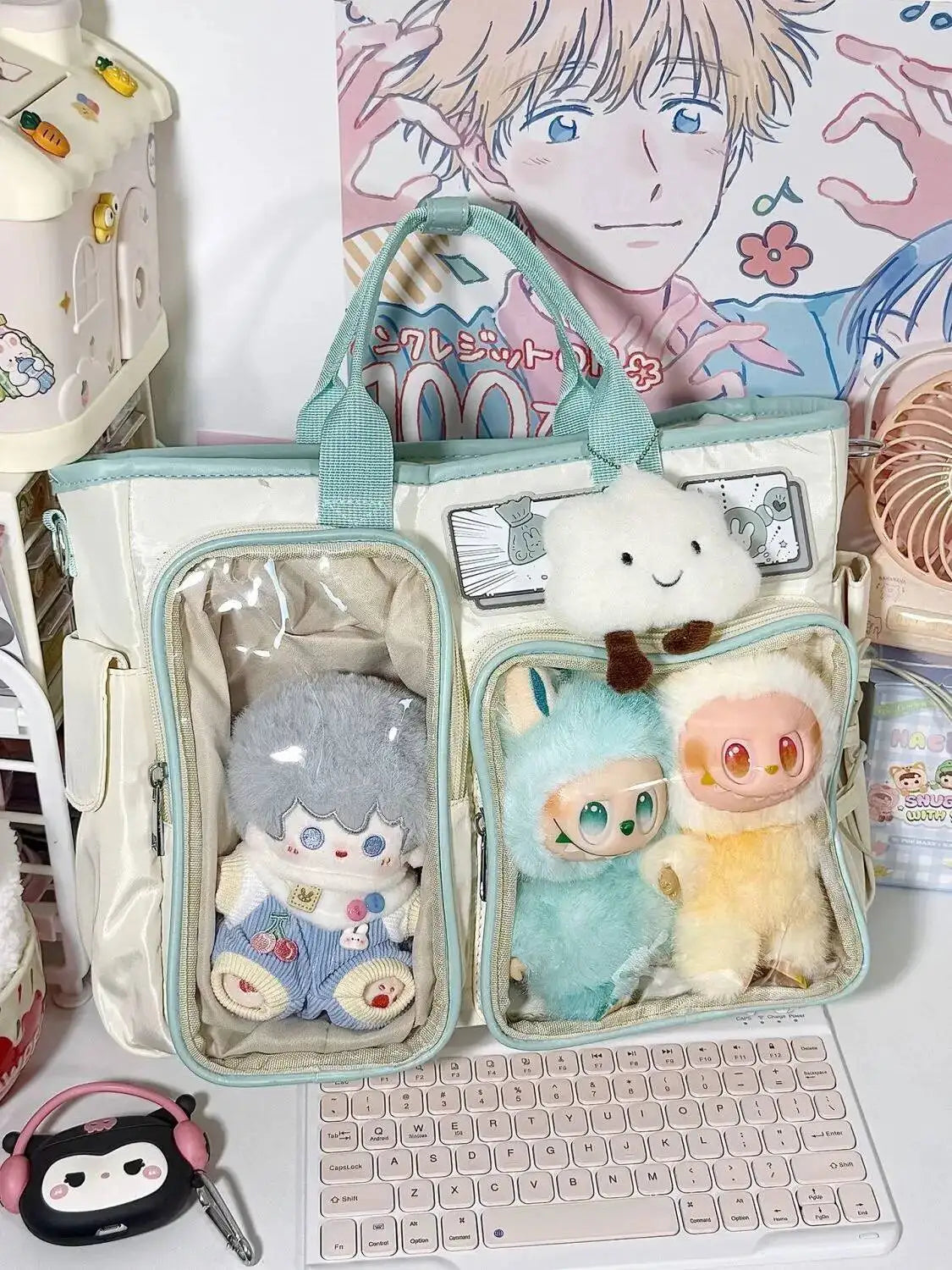 New Y2K Cute Ita Shoulder Bag Large Capacity Backpacks Lolita Girl Transparent Cosplay Handbags DIY Badge Display Crossbody Bags