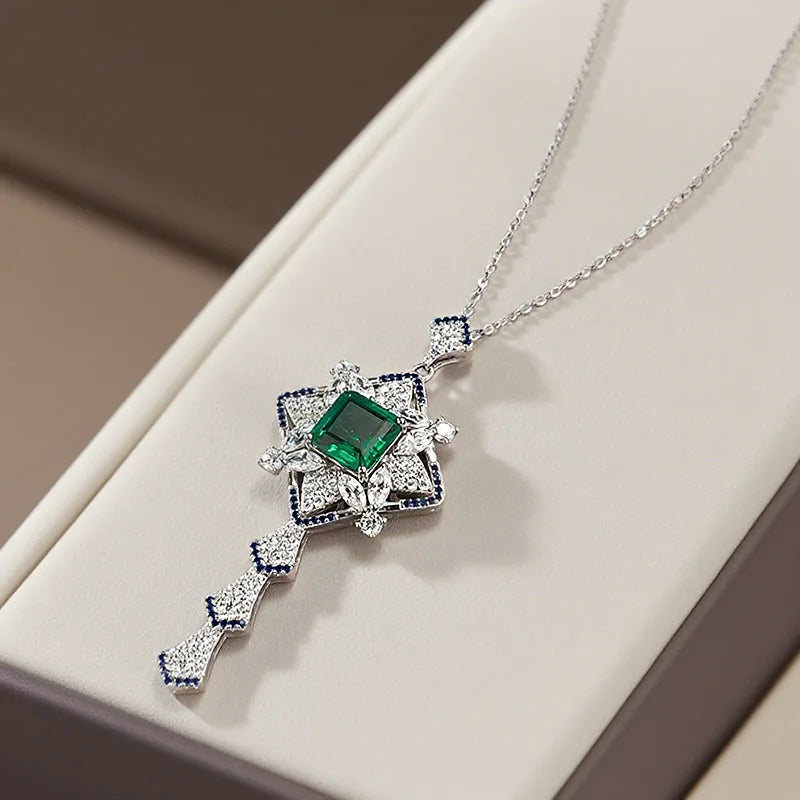 New Luxury 18K Solid Platinum PT950 certifid10*10mm spliced   green necklace women's clavicle chain retro style pendant