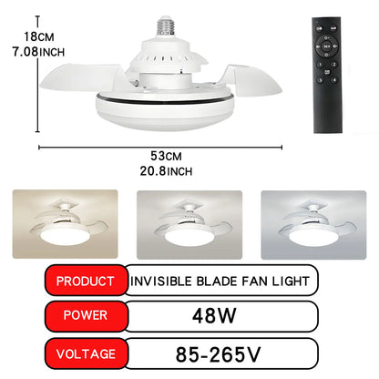 Three-Color Dimming LED E27 Ceiling Fan Lights with Remote Control Silent Dimmable Invisible Fan Light for Living Room Bedroom