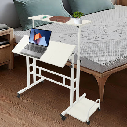 Mobile Computer Desk  with Tiltable Panels 6 Casters Adjustable Height Ergonomic Foldable Sit Stand Workstation for Home Office Dormitory Study Room