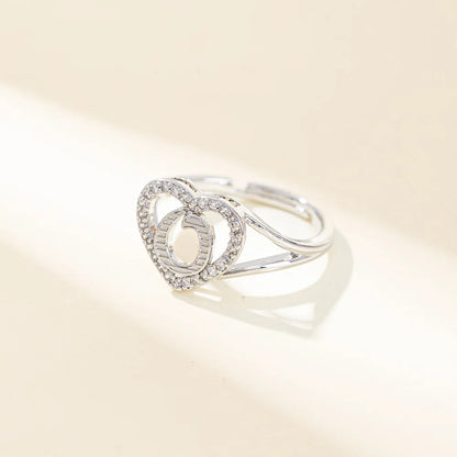 White Zircon 26 Letters A-Z Love Heart Open Adjustable Rings For Women Gold Silver Color Wedding Band Jewelry Mother's Day Gifts