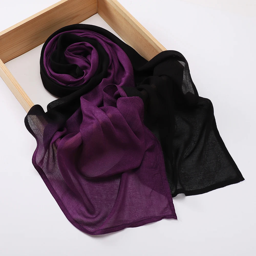 New Gradient Color Hijab Two Color Scarf Tie-Dye Cotton Shawls Muslim Women Wraps Headband Islamic Turban Foulard