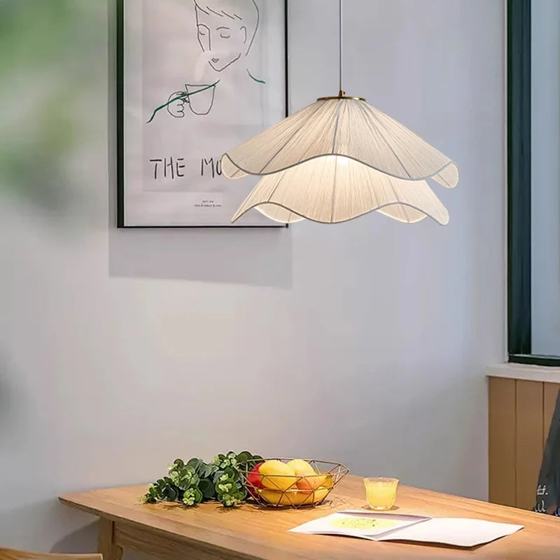Nordic Minimalist Wabi Sabi Creamy Wind Fabric Chandelier Living Dining Room Bedroom Pendant Lights Home Hanging Lamp Fixture