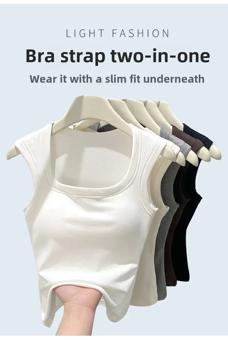New Seamless Built-in Bra Tank Top for Women Sports Bra & Summer Sleeveless Shirt, Breathable Workout Vest with T-Shirt Combo