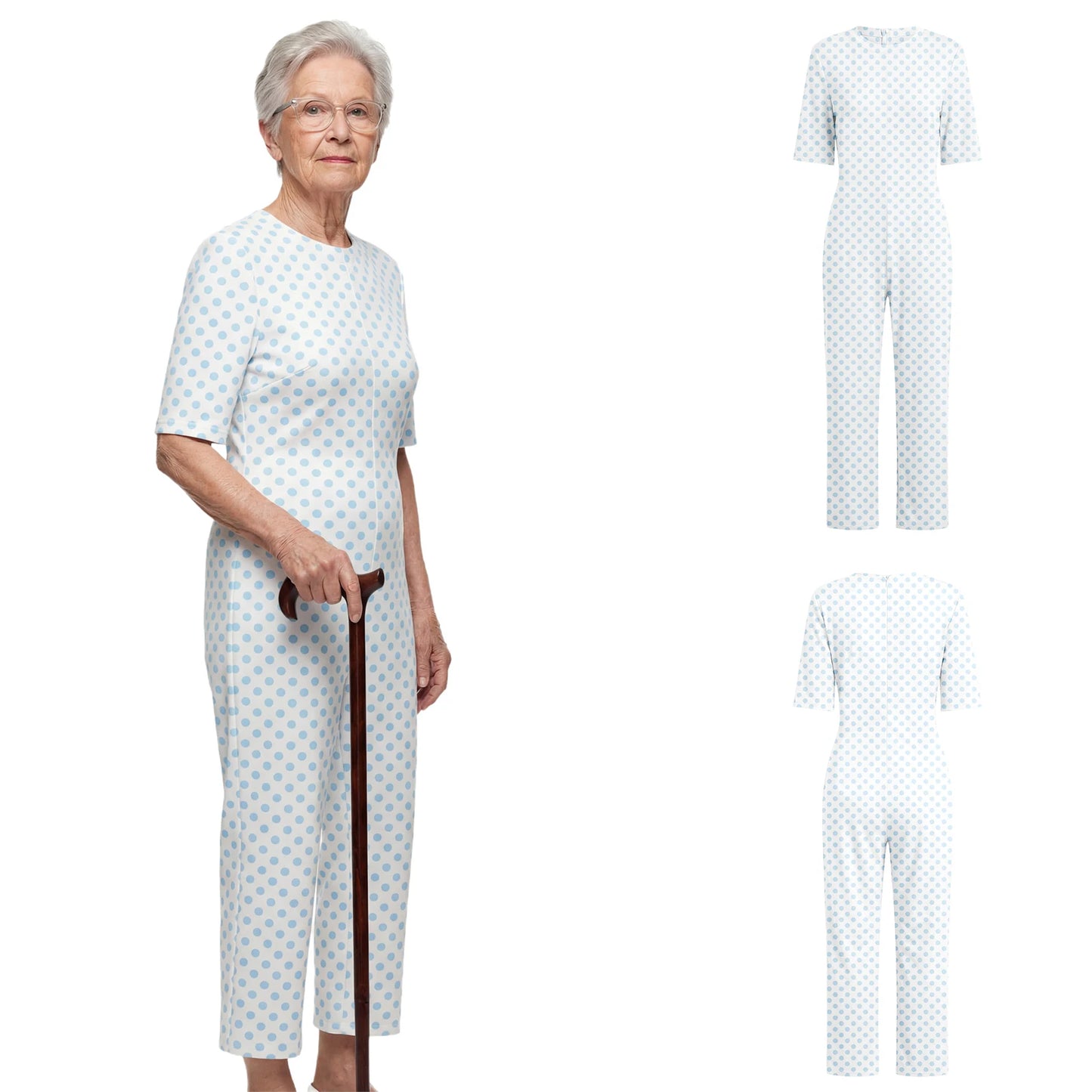 Women Special Need Adaptive Clothing Elderly Alzheimer Dementia Back Zipper Anti-Strip Nursing Jumpsuit Homewear Sleepwear
