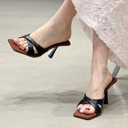 Square Toe Women's High Heels Slippers Elegant Sandals Fashion Shoes Dress Pumps Woman Slides New Luxury Female Flip Flops