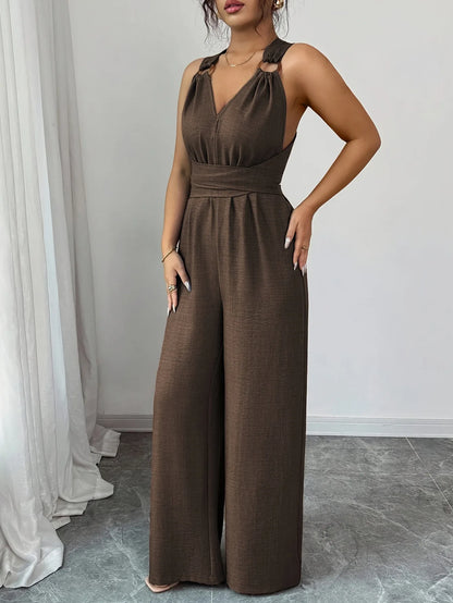 Jumpsuits women 2026 rompers new features fashion sexy V-neck backless cross-belt, wide-leg jumpsuit jumpsuits women's clothing