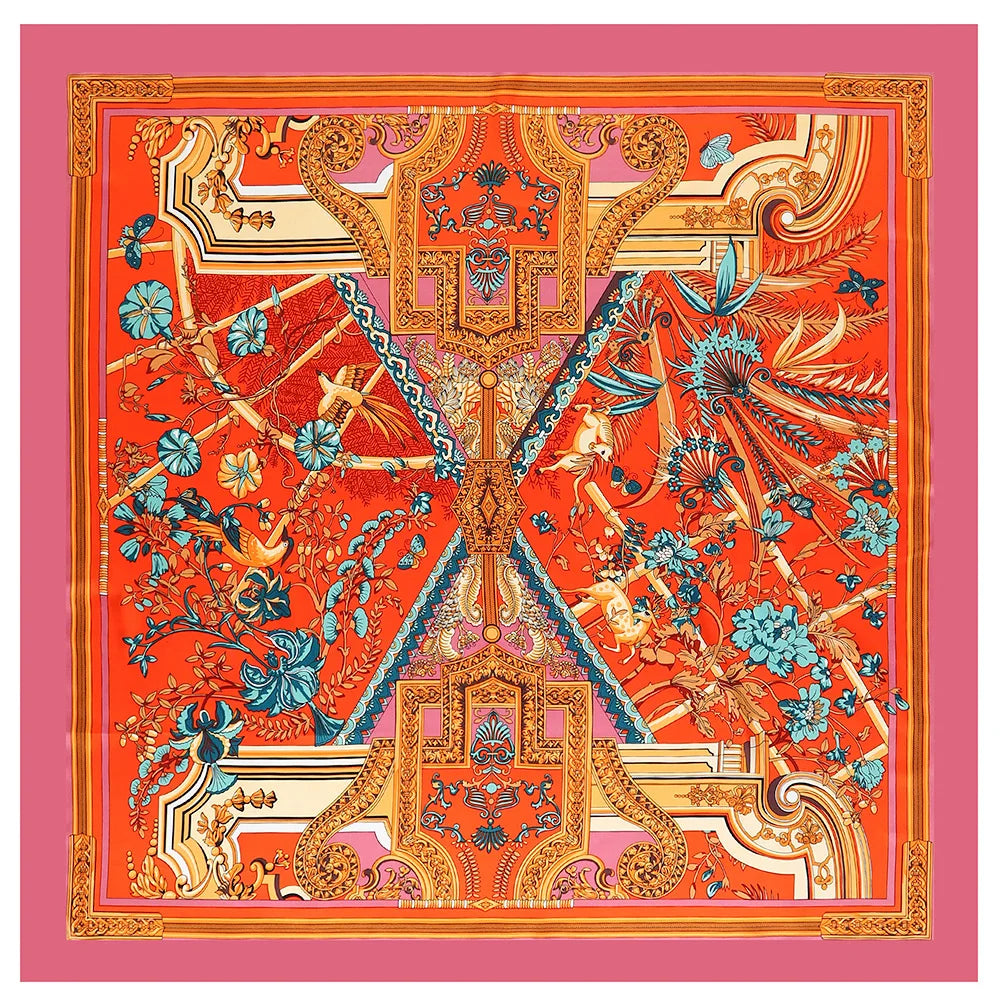 130CM Silk Scarf Women Horse Head Print Stoles Square Scarves Wraps Large Bandana Kerchief Hijabs Female Silk Foulards Sjaal