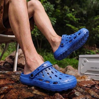 Lightweight Men EVA Slides Solid Color Breathable Hollow Slippers for Travel Beach Daily Home Use