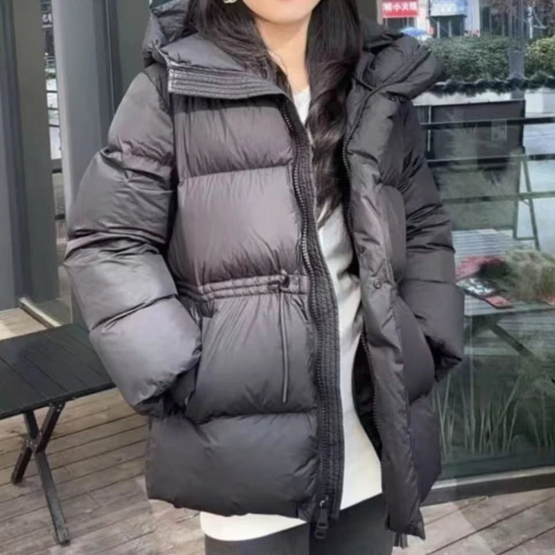 Winter Women Parkas Down Cotton Padded Coat Pink Warm Sashe Hooded Outwear Female Thick Snow Wear Coats Puffer Quilted Jacket