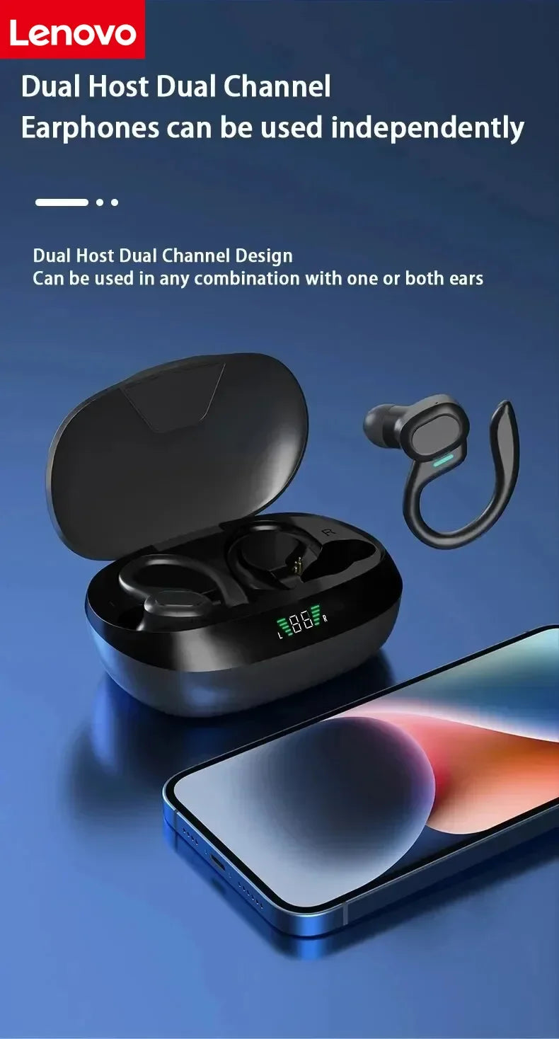 Lenovo Sports Wireless Headphones BT 5.3 over Ear Ture Buds with Earhooks Waterproof Sports Earphones Running in-Ear Headset