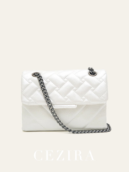 Women Fashion Metallic PU Vegan Leather Handbag Luxury Quilted Flap Messenger Shoulder Bag Long Chain Purse Daily Casual Travel