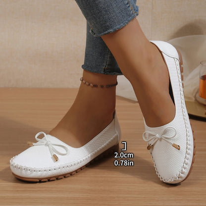 Goreyodoly Womens Casual Slip On Flats Woven Pattern Bow Breathable Lightweight Comfortable Daily Walking Shoes