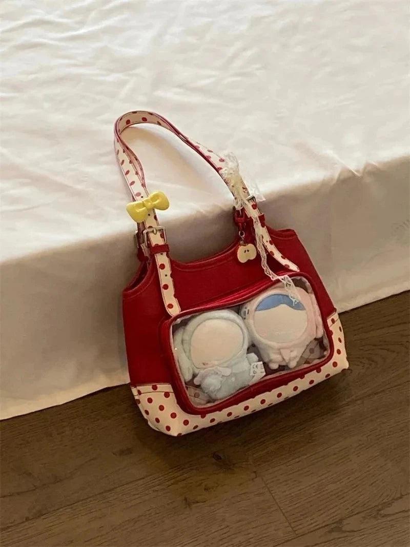 Sweet Transparent Ita Bags for Woman Dot Print Apple Shoulder Bag Underarm Bolso Beautiful Sac Femme Practical Bolsos De Mujer