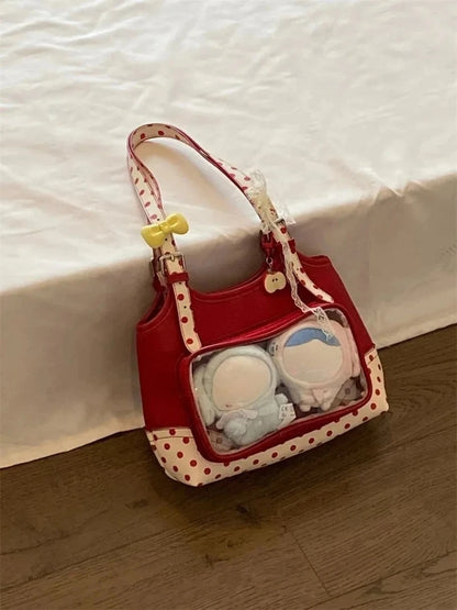 Sweet Transparent Ita Bags for Woman Dot Print Apple Shoulder Bag Underarm Bolso Beautiful Sac Femme Practical Bolsos De Mujer
