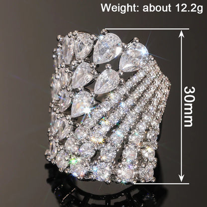 Huitan Luxury Geometric Women Ring Full Sparkling Round/Pear CZ Party Accessories Trendy Lady Noble Wedding Chic Jewelry Gift