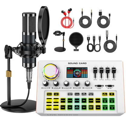 TENLAMP Y300-P15B Podcast Microphone Bundle Live Sound Card Audio Mixer, Professional 3.5mm Condenser Mic Kit for PC Phone Gaming Streaming Karaoke YouTube Vlog Recording Studio