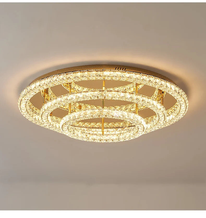 Modern Luxury Led Dimmable Chandelier Foyer Crystal Ceiling Lights Lustre Indoor Light Lamparas Round Steel Led Luminarias