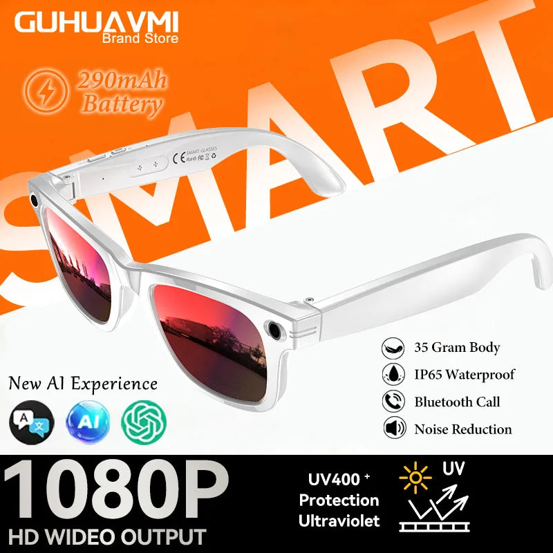AI Smart Glasses 800W Anti Shake Camera Video Recording Languages Translation Sunglasses For Man Woman Bluetooth Call Music Play