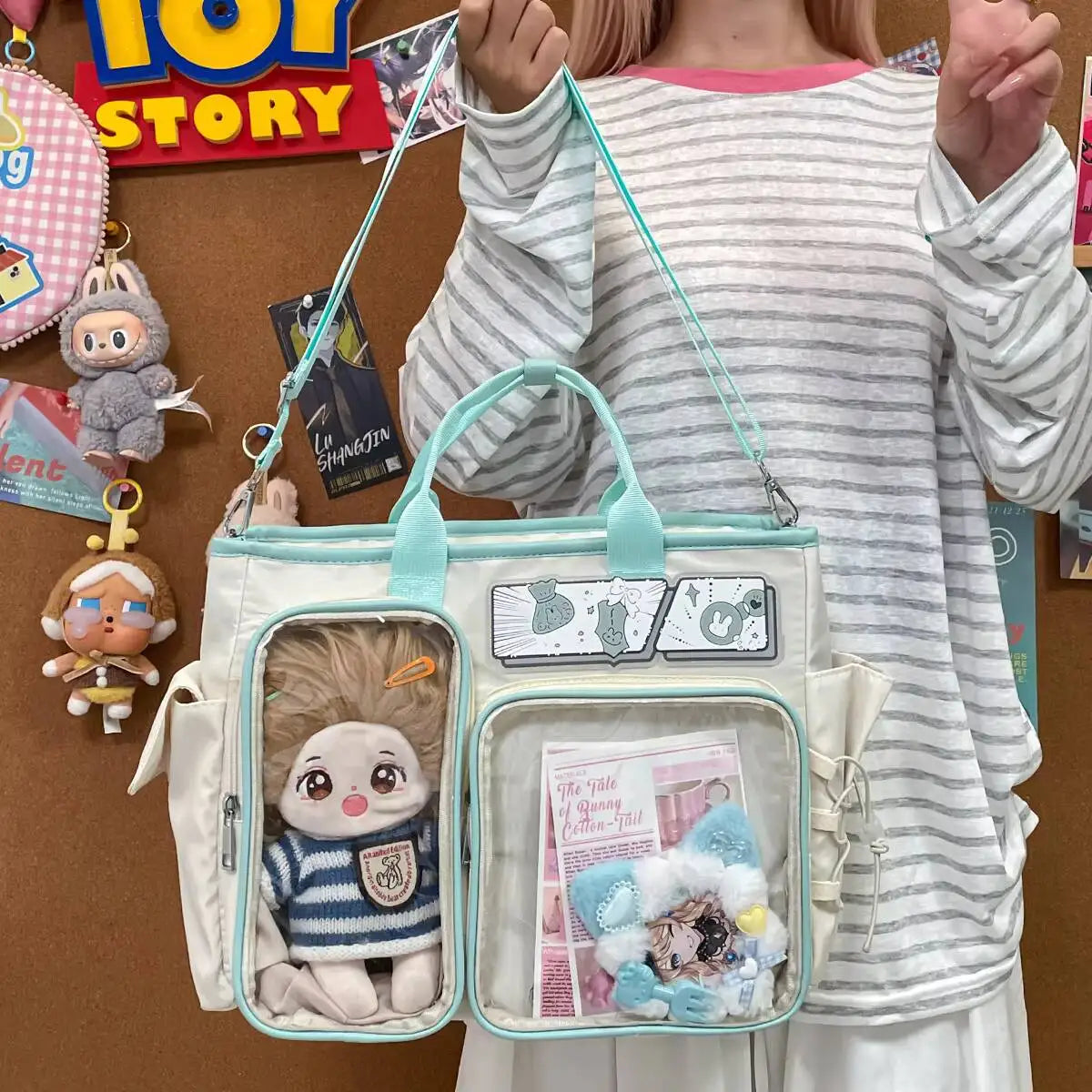 New Y2K Cute Ita Shoulder Bag Large Capacity Backpacks Lolita Girl Transparent Cosplay Handbags DIY Badge Display Crossbody Bags