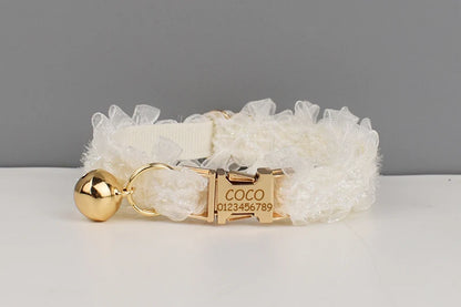 Lace Cat Collar Adjustable Safety Personalized Pet Collar Customized Name Soft With Bell Pet Collar for Cats and Small Dogs