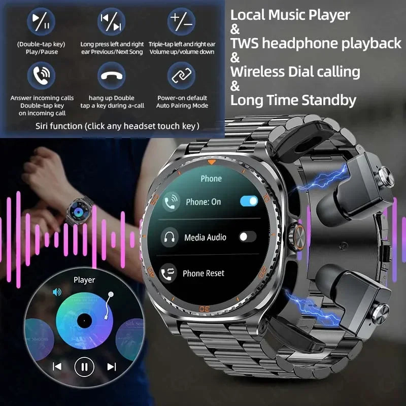New 2026 TWS 2-in-1 Wireless Headset Smart Watch 7 Ultra AMOLED HD Screen Smartwatch with Earbuds Bluetooth Call Sports Watches