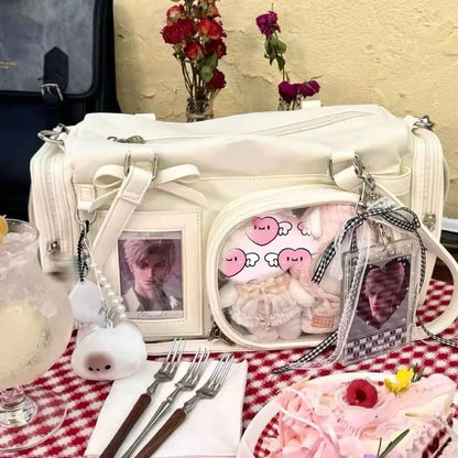 Y2K New Bow Ita Shoulder Bags Sweet Girl Transparent Bag Large Capacity Comic Exhibition Crossbody Bag Cute DIY Display Handbags