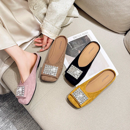 Women's Flat Shoes Korean Style Square Toe Moccasins Ladies Footwear 2025 Trend Young Summer Chic and Elegant Luxury Brand