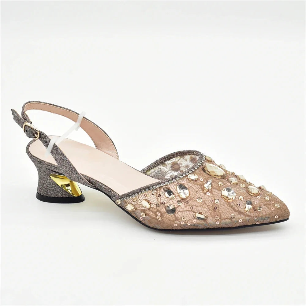 New Arrival African Wedding Shoes and Bag Set with Rhinestone Italian Design Shoes with Matching Bags Nigerian Lady Party Pumps