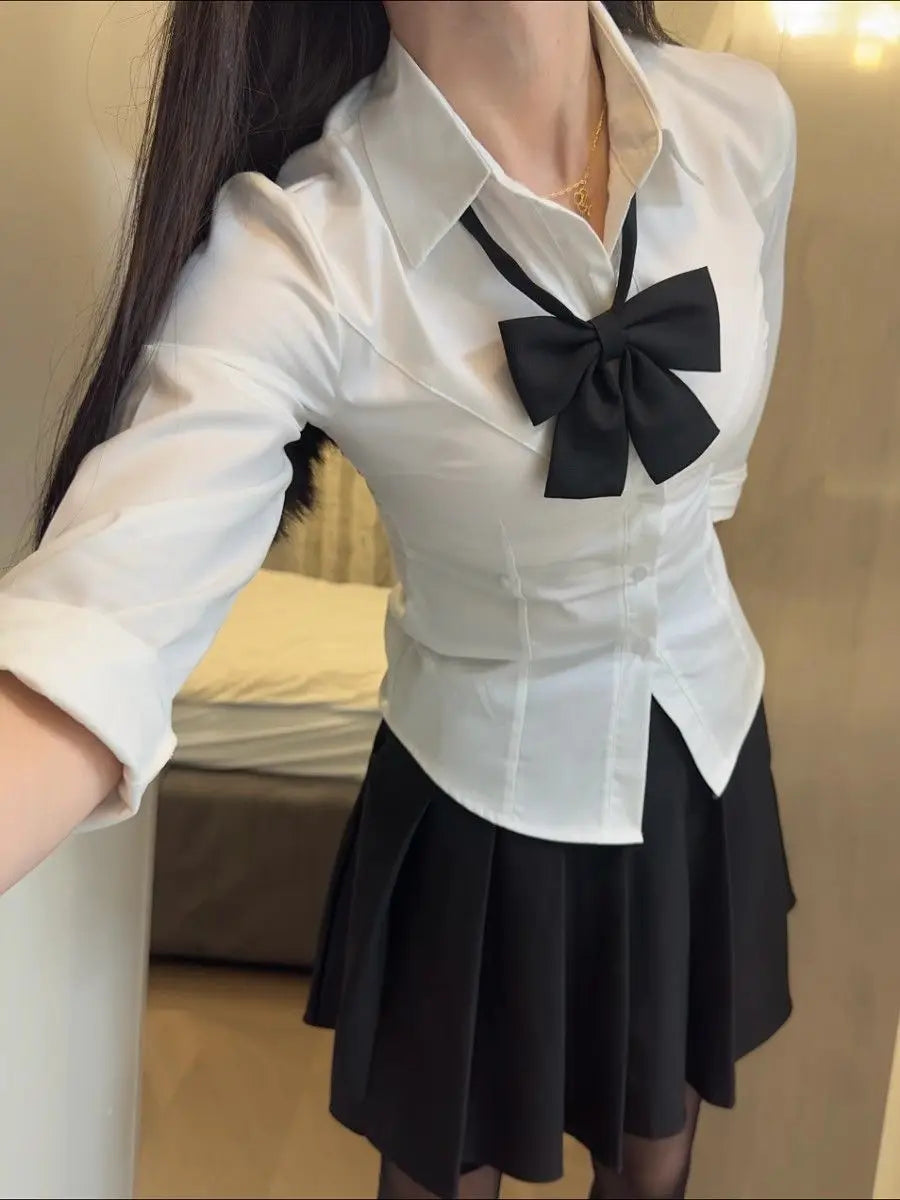 White Original JK Uniform Fitted Shirt Japanese-style Sweet and Spicy School Uniform Long-sleeved Slimming Top for Hot Girls