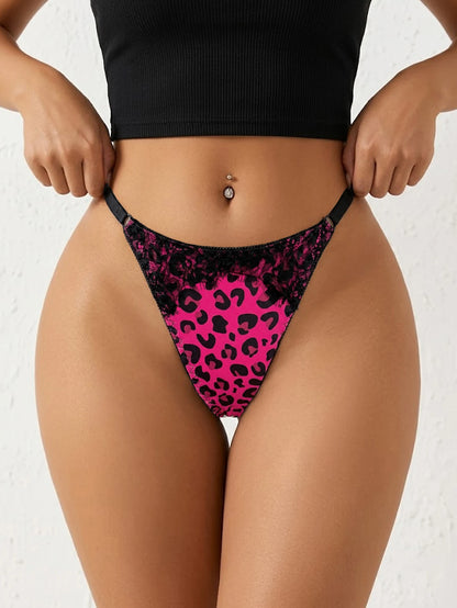 Leopard Women Lace Trim Panties Sexy Low Rise Thong Adjustable Waistband Female Breathable Intimates Lingerie Underwear