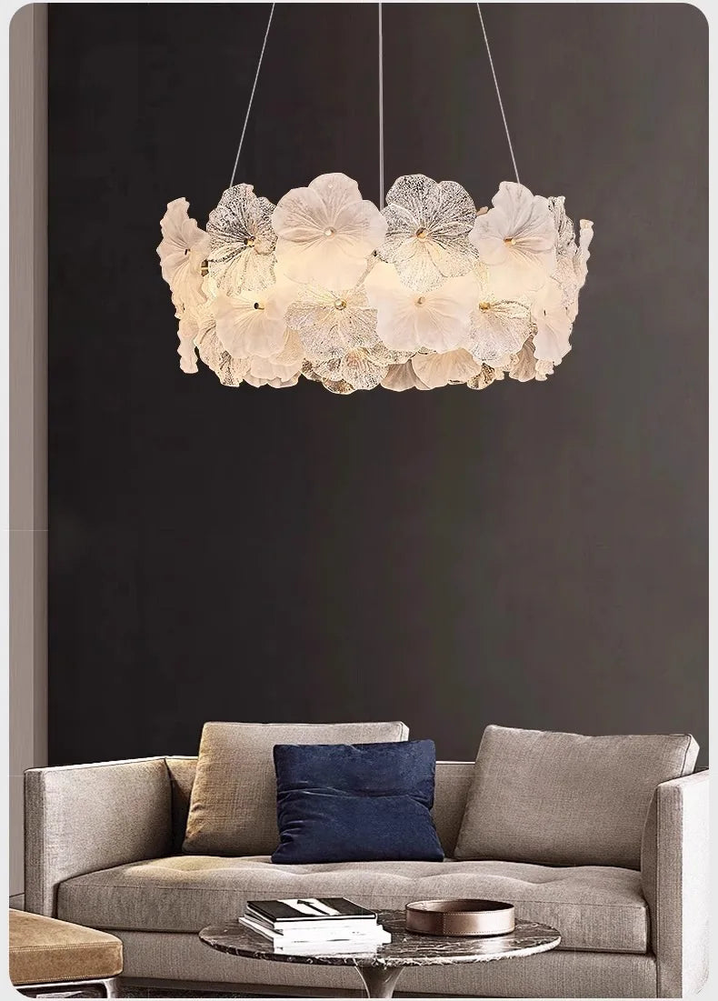Modern Lustre Glass Flower Led Chandeliers Lighting Living Dining Room Pendant Lights Home Decor Bedroom Hanging Lamp Luminaire