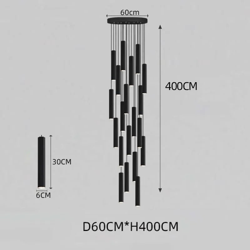 Modern LED Staircase Ceiling Chandelier Black Nordic Simple Indoor Lighting Fixture New Creative Design Island Long Hanging Lamp