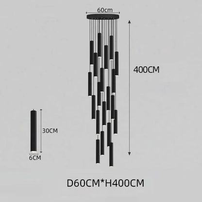 Modern LED Staircase Ceiling Chandelier Black Nordic Simple Indoor Lighting Fixture New Creative Design Island Long Hanging Lamp