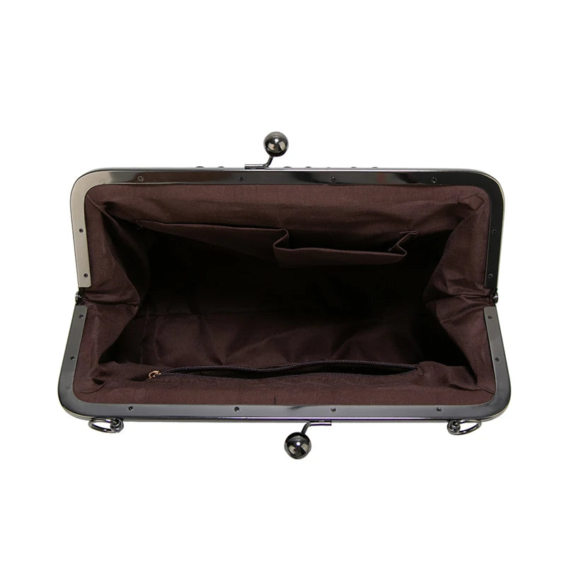 Shoulder Bags Women Retro Frame Purses Girls Crossbody Messenger Bag Small Handbags for Phone Party Faux Oil Leather Clip Bag