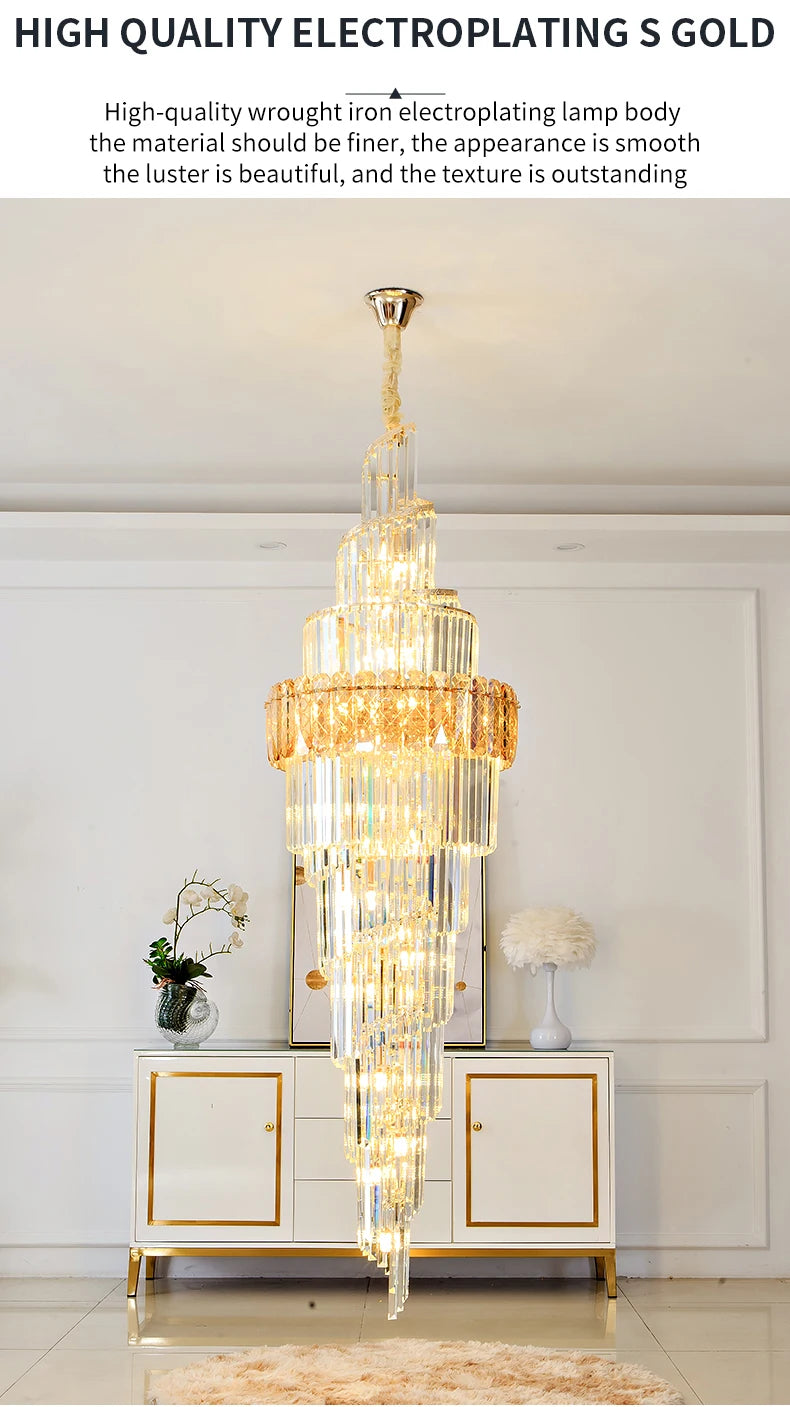 Light Luxury Large Chandelier Spiral Staircase Chandelier Luxurious And Atmospheric Duplex Villa Hotel Lobby Chandelier