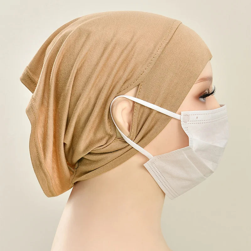 Jersey Cotton Muslim Women Under Hijab Cap With Ear Hole Inner Hijab Cap Round Forehead Underscarf Bonnet Femme Musulman