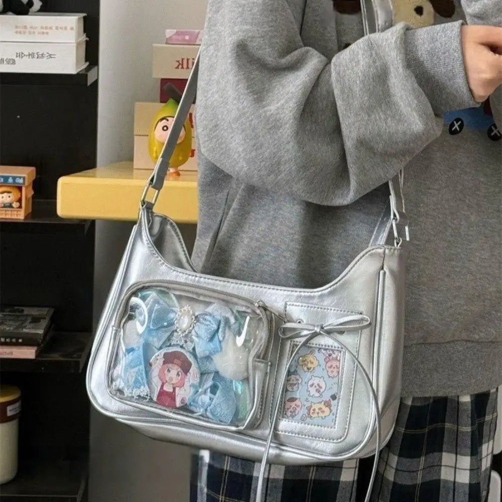 HOT Womens Transparent Ita Bags Girl Transparent Messenger Bag Women's Designer Handbags Ladys DIY Badge Tote Bag Lolita Handbag