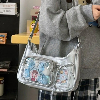 HOT Womens Transparent Ita Bags Girl Transparent Messenger Bag Women's Designer Handbags Ladys DIY Badge Tote Bag Lolita Handbag