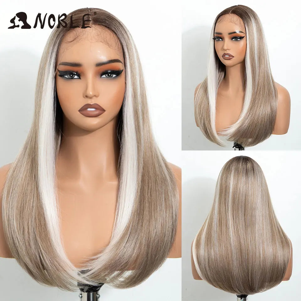 Noble Synthetic Lace Front Wig 22 Inch Straight Baby Hair Bob Wig Platinum Blonde Lace Front Wig Cosplay Glueless Wigs For Women