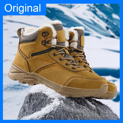 Mens Snow Boots 2026 New Winter High Top Thick-Soled Outdoor Anti Slip Mountaineering Shoes Comfortable Warm Plush Ankle Boots