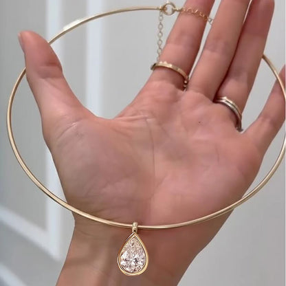 Certified 3carat Waterdrop Hark Moissanite Collar Necklace S925 Silver Bezel Set Solitaire Pear Cut Diamond Pendant for Women