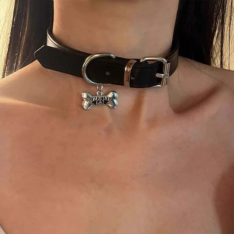 Trendy Punk Dog Claw Bone Choker Necklaces for Women Girls Sweet Cool Black Pu Leather Charms Necklaces Y2K Party Jewelry Gifts