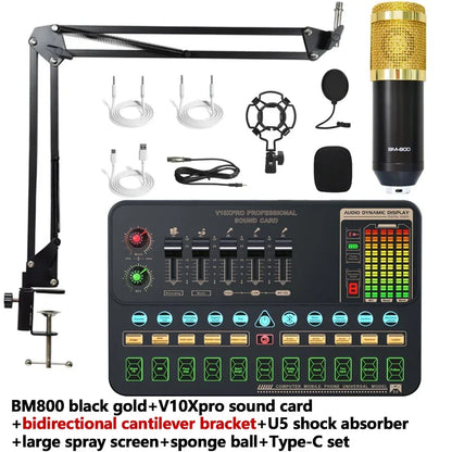V10XPro Sound Card Studio Mixer Singing Noise Reduction Microphone Voice BM800 Live Broadcast Phone Computer Record V10X Pro set