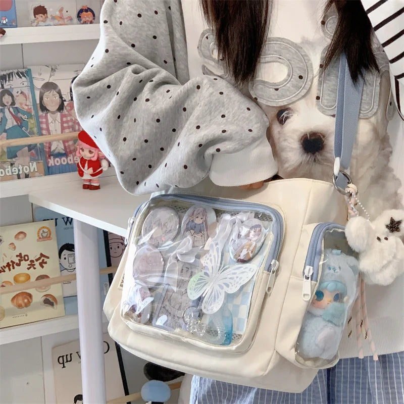 Trendy Transparent Crossbody Bag for Girls Large Capacity Shoulder Bags Fashionable School Style Texture and Versatile Ita Bag