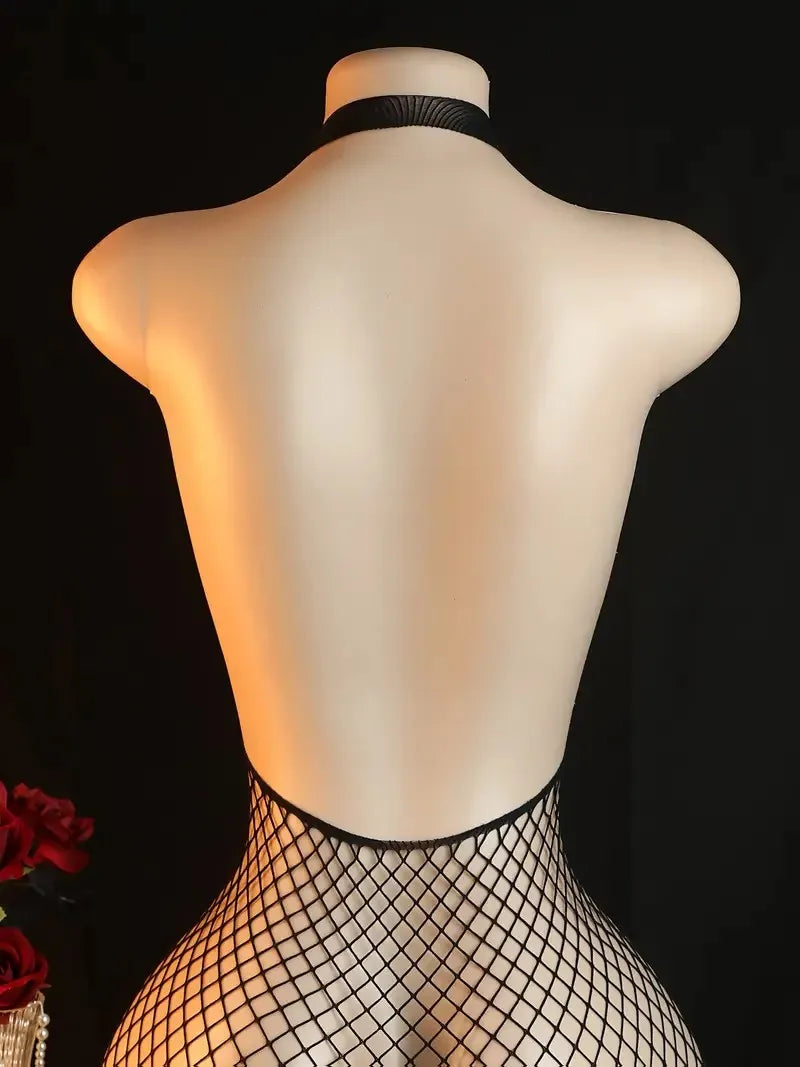 One Piece Pants Sexy Crotchless Bodysuits For Women Erotic Outfits Mesh Hollow Jumpsuits High Waist Elastic Bodystocking Rompers