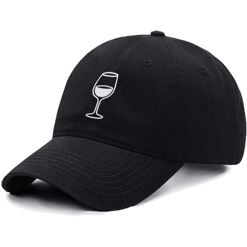 Wine Glass Embroidery Baseball Cap For Men Women Soft Cotton Adjustable Dad Hat Unisex Casual Sport Visor Golf Caps